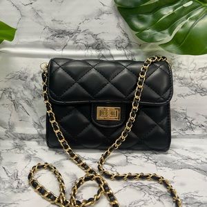 Urban Expression Black Quilted Vegan Leather Small Shoulder Bag,gold hardware